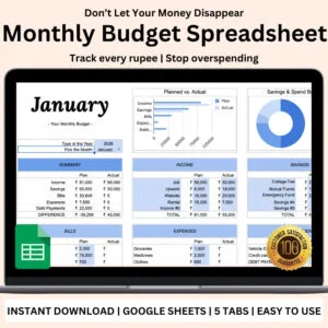 Monthly Budget Planner Spreadsheet (Digital Files)