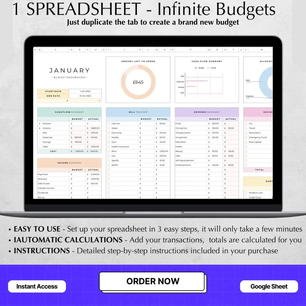 Simple Monthly Budget Planner Sheet (Digital Files)