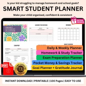 Smart Student Planner | 100-Page Printable | Study + Homework + Exam Tracker (Digital Files)