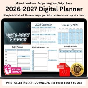 2026–2027 Digital Planner | 365-Day Daily, Weekly & Monthly Planner (Digital Files)